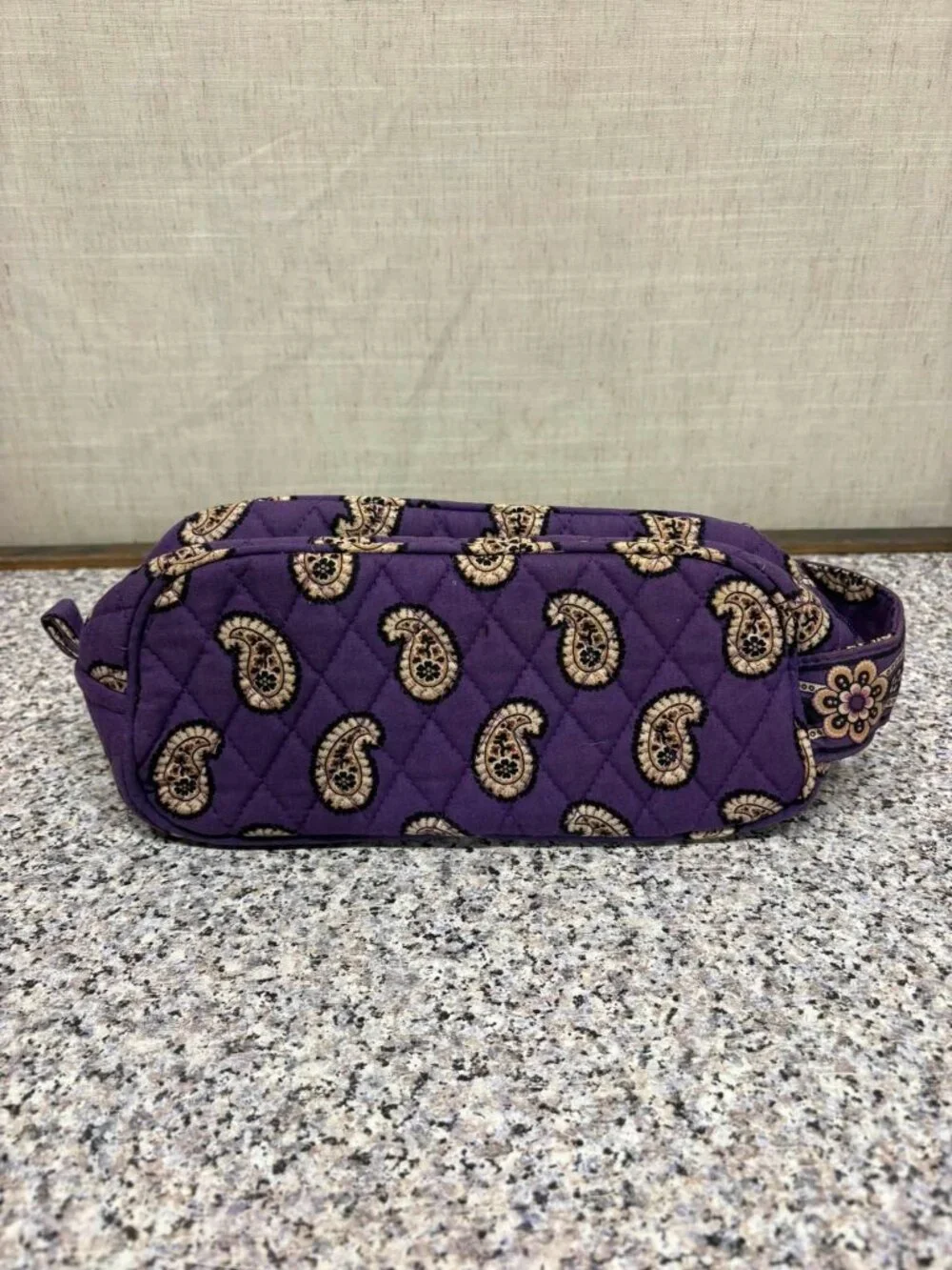 Vera Bradley Purple Quilted Paisley Fabric Zip Makeup Bag with Pockets